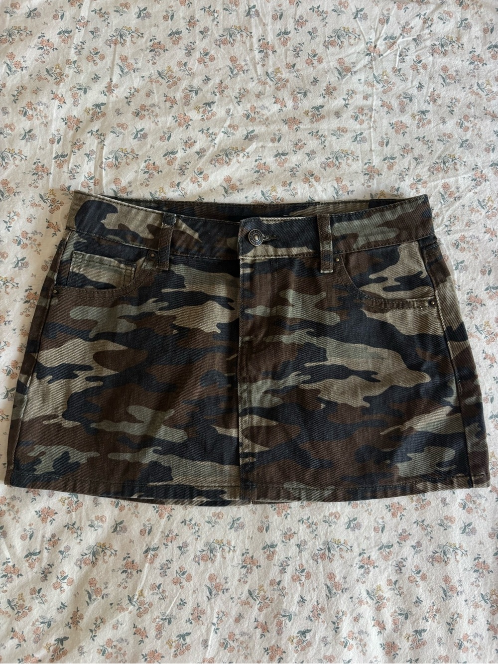 Ashley Mason Camo Mini Skirt in Olive and Black